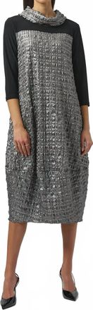 Joseph Ribkoff Cowl Neck 3/4 Sleeves Cocoon Dress In Pewter/black