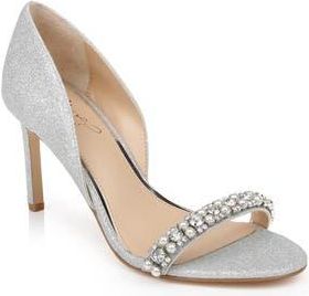 Badgley Mischka Dayana Embellished Glitter Sandal in Silver Gli at Nordstrom Rack, Size 5.5