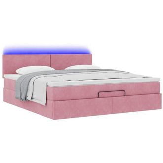 vidaXL Cama Otomana Con Colch&oacute;n Y Led Terciopelo Rosa 180x200cm Vidaxl