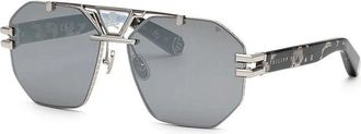Philipp Plein Philipp Plein Sunglasses Aviator Full Rim, Palladium/grey Havana Frame And Smoke Silver Mirror Lens Spp077V523X