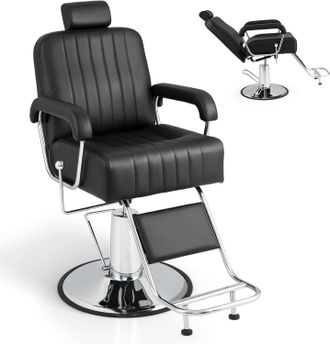 Costway Barberpub Poltrona Da Barbiere Girevole, Sedia Da Barbiere Con Poggiatesta Regolabile E Schienale Reclinabile, Con Altezza Regolabile, Portata 150 Kg 