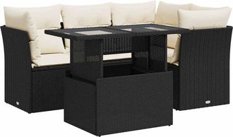 vidaXL Vidaxl - Set De Muebles De Jard&iacute;n 5 Pzas Y Cojines Rat&aacute;n Sint&eacute;tico Negro