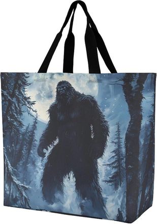 Generic Sasquatch Bigfoot With Moon Reusable Shopping Bags One Shoulder Grocery Tote Bag Waterproof Big Purse for Work Travel