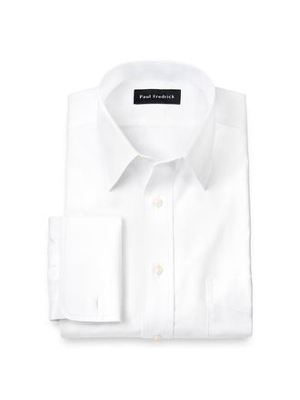 Paul Fredrick Slim Fit Non-iron Cotton Pinpoint Solid Point Collar French Cuff Dress Shirt
