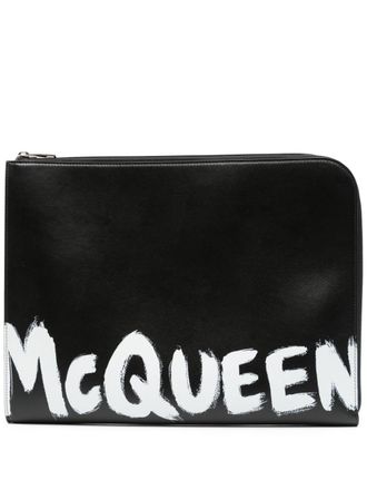 Alexander McQueen Borsa porta pc con stampa - Nero