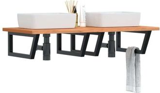 vidaXL Vidaxl - Estante De Lavabo De Pared De Acero Y Madera Maciza De Haya