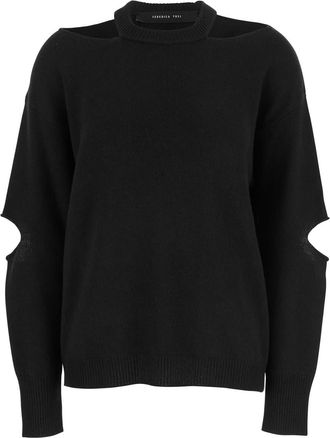 Federica Tosi Black Ribbed Sweater With Cut-out Detail In Wool Blend Woman