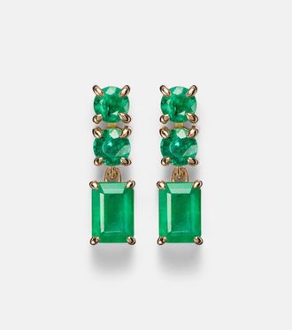 Stone and Strand 14kt gold (585/1000) earrings with emeralds