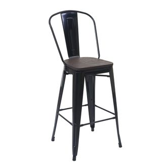 Hhg Nunca Usado] Taburete De Bar Hhg 896 Incl. Asiento De Madera, Taburete De Bar Taburete De Mostrador Con Respaldo, Metal Dise&ntilde;o Industrial, Negro