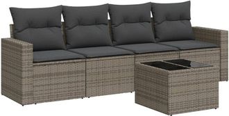 vidaXL Juego De Sof&aacute;s Jard&iacute;n Con Cojines 5 Pzas Rat&aacute;n Sint&eacute;tico Gris Vidaxl