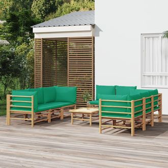 vidaXL Set De Muebles De Jard&iacute;n 9 Piezas Bamb&uacute; Con Cojines Verde Vidaxl
