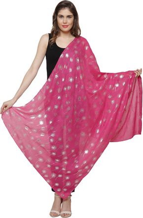 World of Shawls New Ladies Womens Glitter Foil Sparkle Print Scarf Scarves (Dandelion Hot Pink)