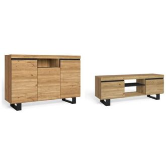 Skraut Home Skraut Home - Set Naturale Sal&oacute;n Comedor Con Patas, Mueble Auxiliar, Buffet-mueble Tv 140cm Roble Negro N&oacute;rdico
