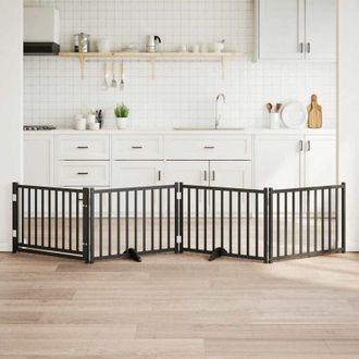 vidaXL vidaXL Cancello Cani Pieghevole Nero 4 Pannelli 320 cm Massello Abete