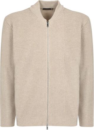 Zanone Truien & Vesten, Heren, Beige, XL, Wol, Full Zip Slim Fit Sweater