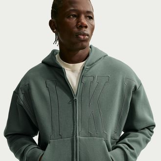 Nike Mens Solo Fleece Loose Full-Zip Hoodie in Green | IZ2774-303