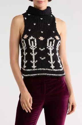 Longchamp Sleeveless Virgin Wool Sweater in Black/Ivory at Nordstrom Rack, Size Large