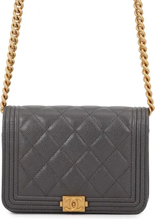 Chanel Gray Grained Calfskin Chain/Shoulder Wallet (Pre-Owned)