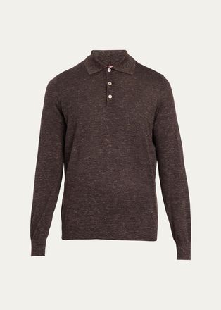 Brunello Cucinelli Mens Melange Cashmere-Blend Polo Sweater