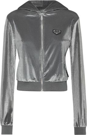Philipp Plein Chenille Hoodie Sweatjacket Strass Skull - Dames - Vesten met rits - Grijs - S - Polyester - Hoodies & sweatvesten