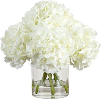 Nearly Natural Wedding Collection 14In Artificial Hydrangea Arrangement In Glass Vase