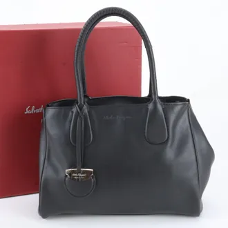 Ferragamo Gancini Black Leather Handbag Shoulder Bag Tote Bag (Pre-Owned)