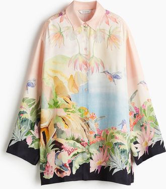 H&M Oversized Twillbluse - Hellrosa/Kolibris