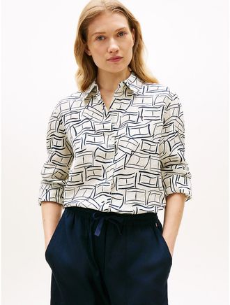 Tommy Hilfiger Womens Long-Sleeve Linen Shirt - White - 10