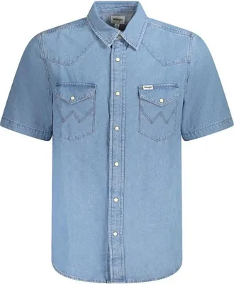Wrangler Short Sleeve Western Shirt - Heren - Korte mouwen Overhemden - Blauw - S - Katoen - Overhemden