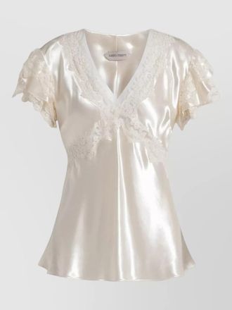 Alberta Ferretti v neck satin top ruffled lace