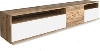 Dmora Dmora - Mueble De Televisi&oacute;n Dgiulian, Aparador De Sal&oacute;n, Mueble Bajo Para Tv, Base De Pared Equipada, 180x45h45 Cm, Roble Y Blanco