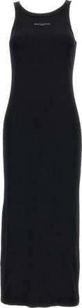 Maison Kitsun&eacute; Geribbelde Katoenen Midi Jurk - Dames - Casual kleedjes - Zwart - S - Katoen - Kleedjes