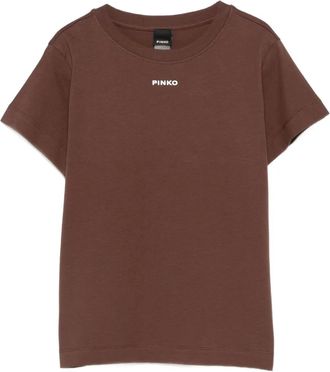 Pinko logo-appliqu&eacute; T-shirt - women - Cotton - L - Brown