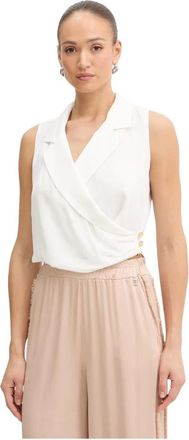 Fracomina V-hals Blouse - Dames - Tops zonder mouwen - Wit - L - Leer - Tops