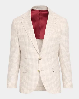 Brunello Cucinelli Men & apos;s Wool-Cashmere Houndstooth Suit Jacket