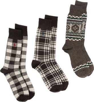 Polo Ralph Lauren Polo Pony plaid socks (set of three) - Brown