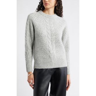 Nordstrom Cable Crewneck Alpaca Blend Sweater in Grey Heather at Nordstrom Rack, Size Xx-Small