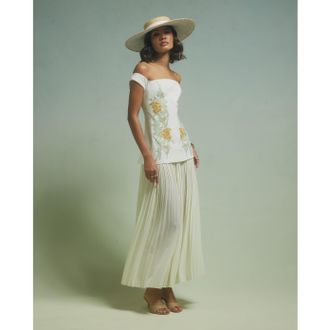 River Island Womens Maxi Dress Yellow Premium Floral Pleated - Size 16 UK