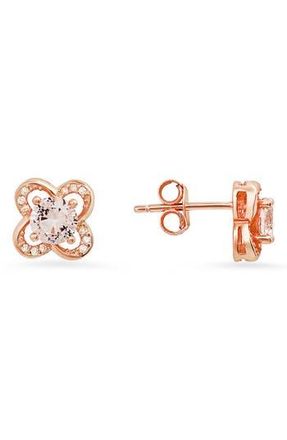 Queen Jewels Sterling Silver CZ Flower Stud Earrings in Rose Gold at Nordstrom Rack