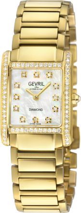 Gevril Group Womens Regina Swiss Diamond Watch, White MOP Dial, IPYG Case, 316L Stainless Steel Bracelet. - Gold - One Size