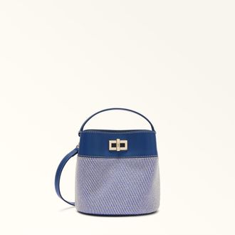 Furla Amelia Borsa A Secchiello L Toni Indigo Blu Tessuto Canvas + Pelle Di Vitello Sidney Donna