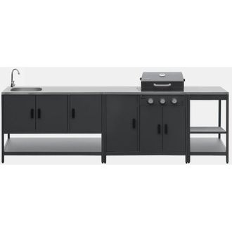 Sweeek Cucina da esterno 3 moduli con barbecue a gas 3 bruciatori su piedi, termometro
