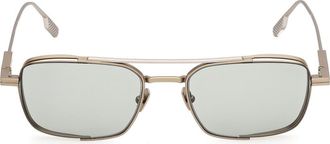 Ermenegildo Zegna 54mm Rectangular Sunglasses in Pale Gold /Palladium /Green at Nordstrom