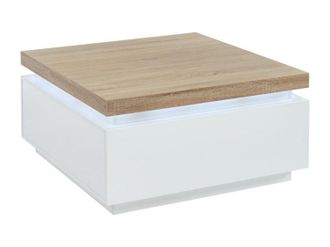 Vente-Unique Mesa de centro HALO II - 2 cajones - MDF lacado - Con LEDs - Blanco y roble