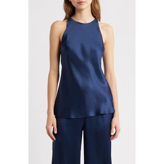 Reformation Saskia Silk Tank Top in Navy at Nordstrom, Size 12