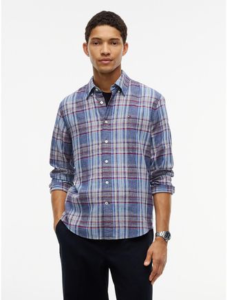 Tommy Hilfiger Mens Regular Fit Plaid Linen-Blend Shirt - Multi - XXXL