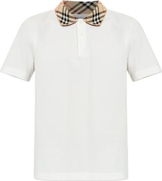 Burberry Polo met ruitkraag - Heren - Polos - Wit - M - Katoen - Tops