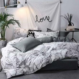 OEM Juego De Ropa De Cama De M&aacute;rmol Blanco Y Gris Antracita - Para Cama Doble - Estampado En Ambos Lados - Con Funda Con Cremallera (135 X 200 Cm)