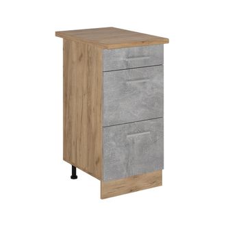 Vicco Mueble Bajo De Cocina R-line, Hormig&oacute;n, 40 Cm Con Cajones, Et Roble