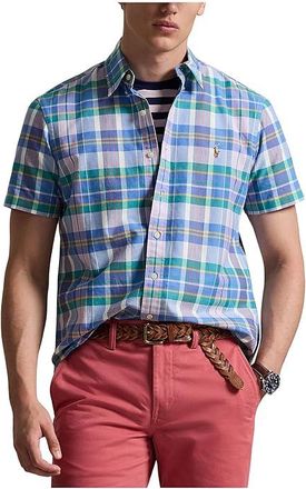 Polo Ralph Lauren Classic Fit Plaid Oxford Shirt Mens Clothing White/Jewel Blue/Multi : 2XL, Cotton